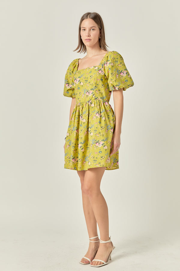 English Factory Floral Back Cutout Mini Dress CELERY