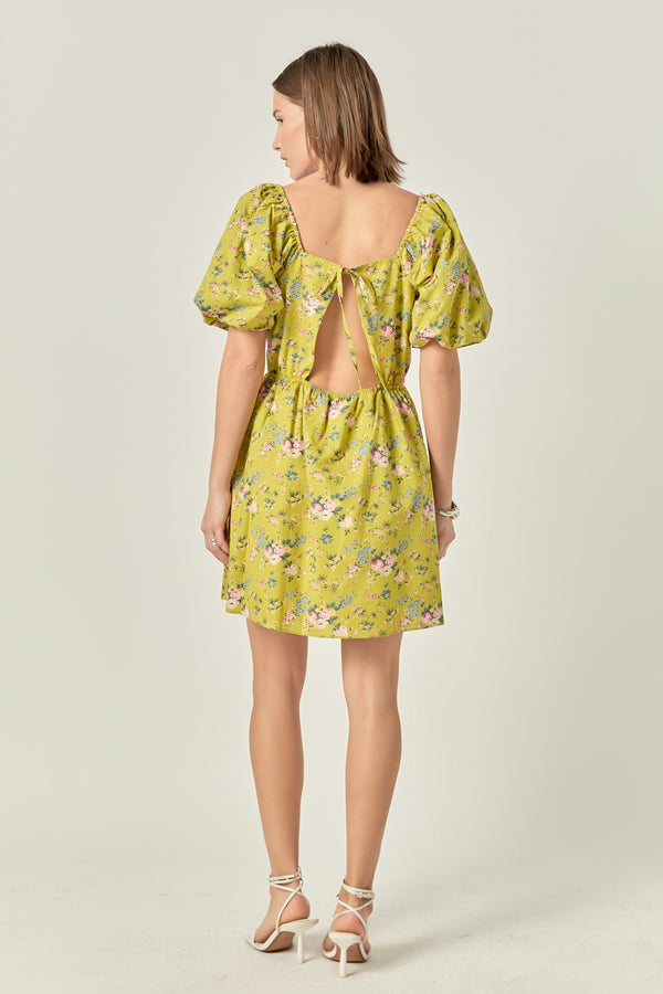 English Factory Floral Back Cutout Mini Dress CELERY