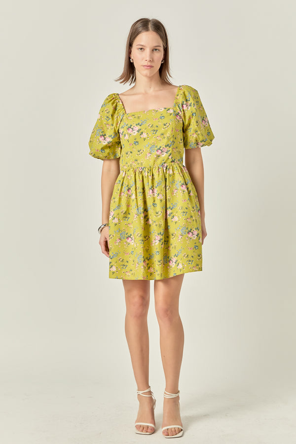 english factory Floral Back Cutout Mini Dress CELERY