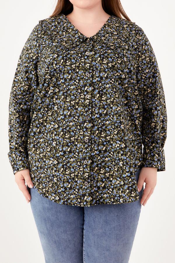 English Factory Floral Collar Detail Shirt BLACK MULTI