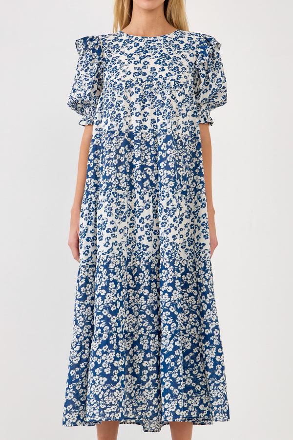 English Factory Floral Color Block Midi Dress WHITE