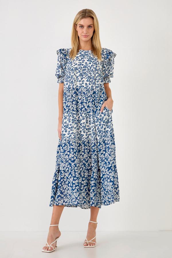 english factory Floral Color Block Midi Dress WHITE