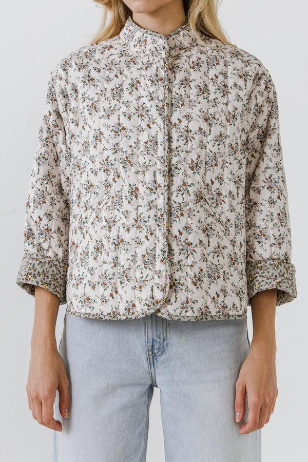 English Factory Floral Contrast Quilted Jacket CREAM
