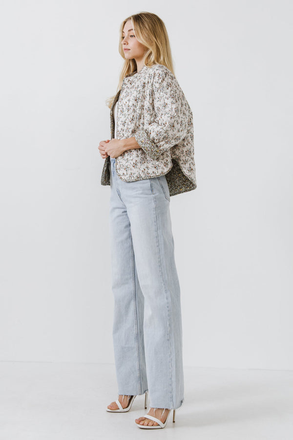 English Factory Floral Contrast Quilted Jacket CREAM