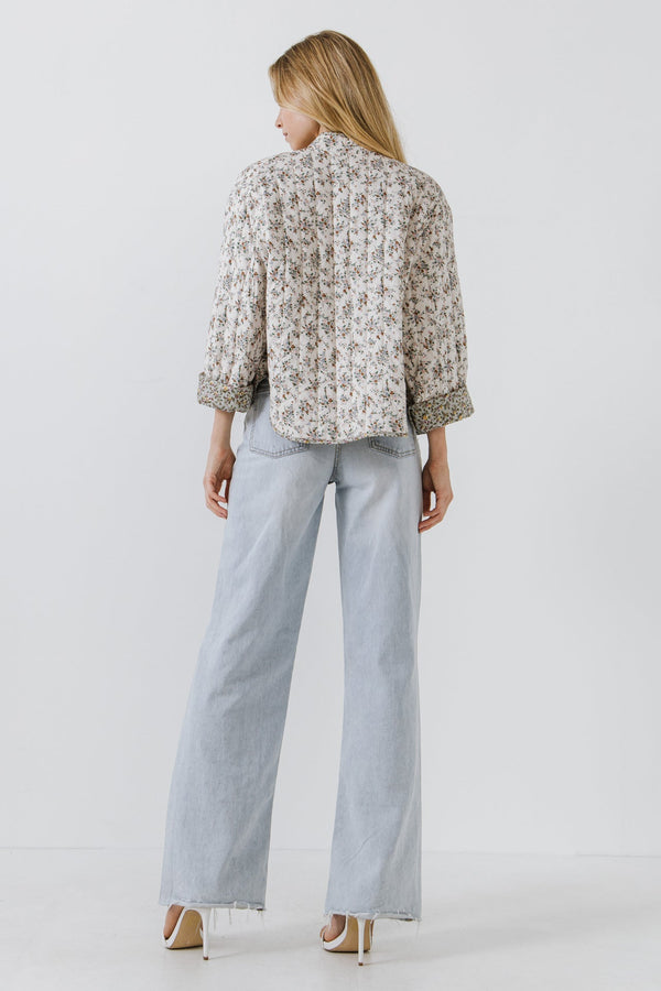English Factory Floral Contrast Quilted Jacket CREAM