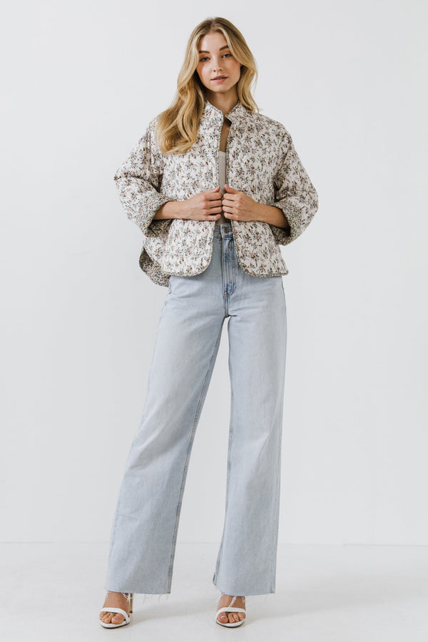 english factory Floral Contrast Quilted Jacket CREAM