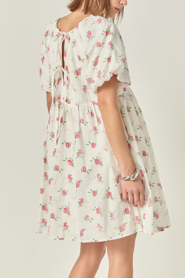 English Factory Floral Cotton Embroidered Dress WHITE MULTI