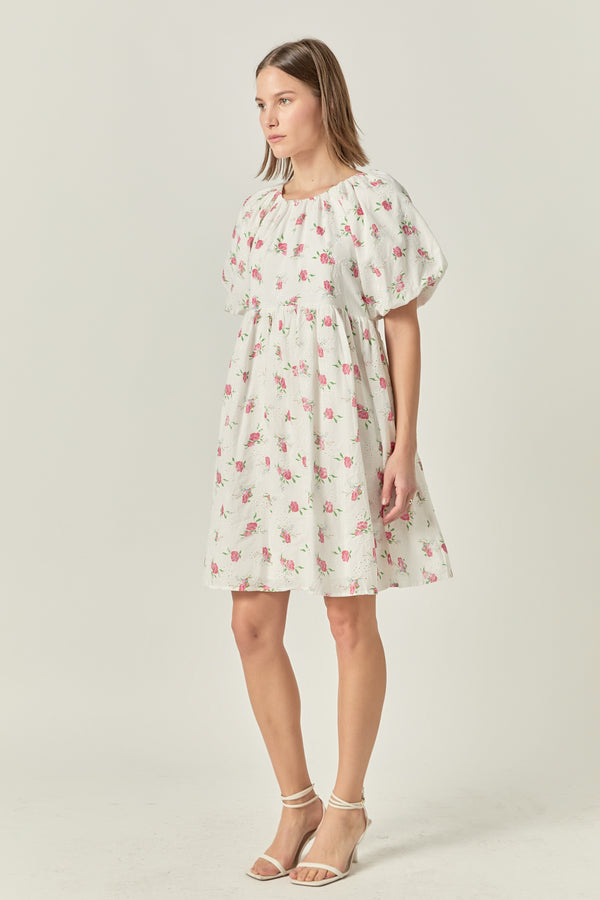 English Factory Floral Cotton Embroidered Dress WHITE MULTI