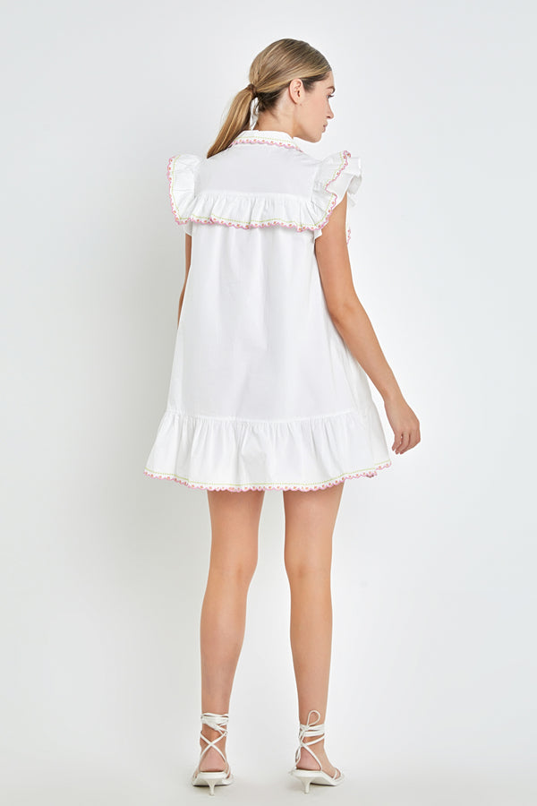 English Factory Floral Embroidered Collared Mini Dress WHITE