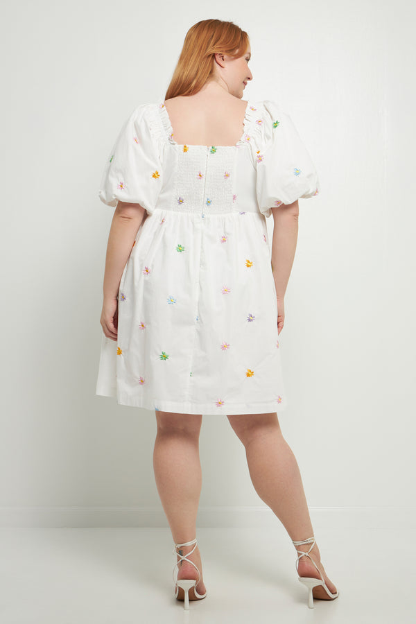 English Factory Floral Embroidery Babydoll Dress WHITE