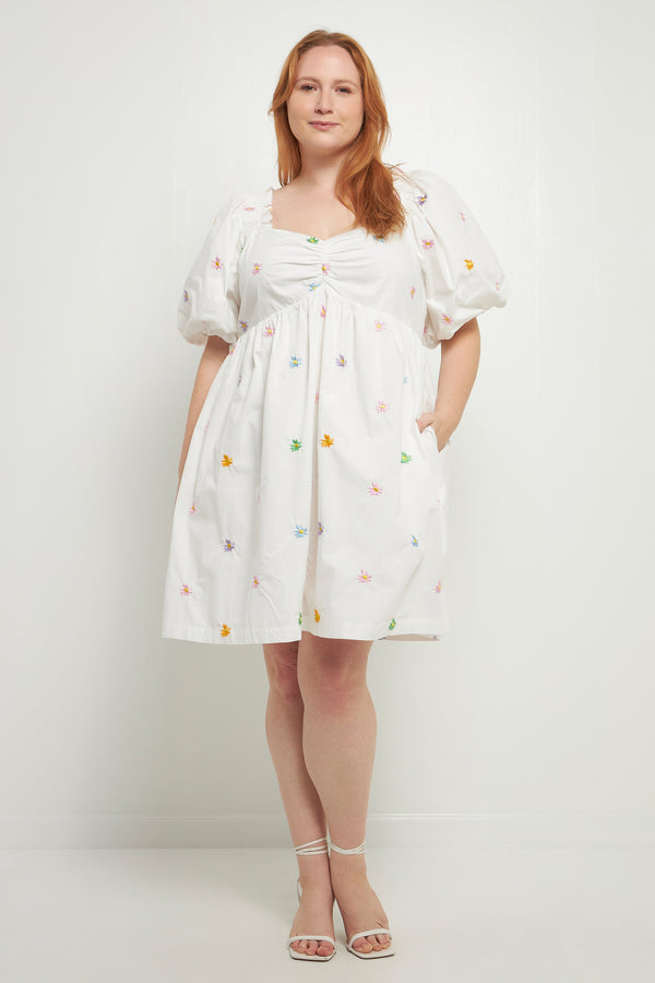 english factory Floral Embroidery Babydoll Dress WHITE