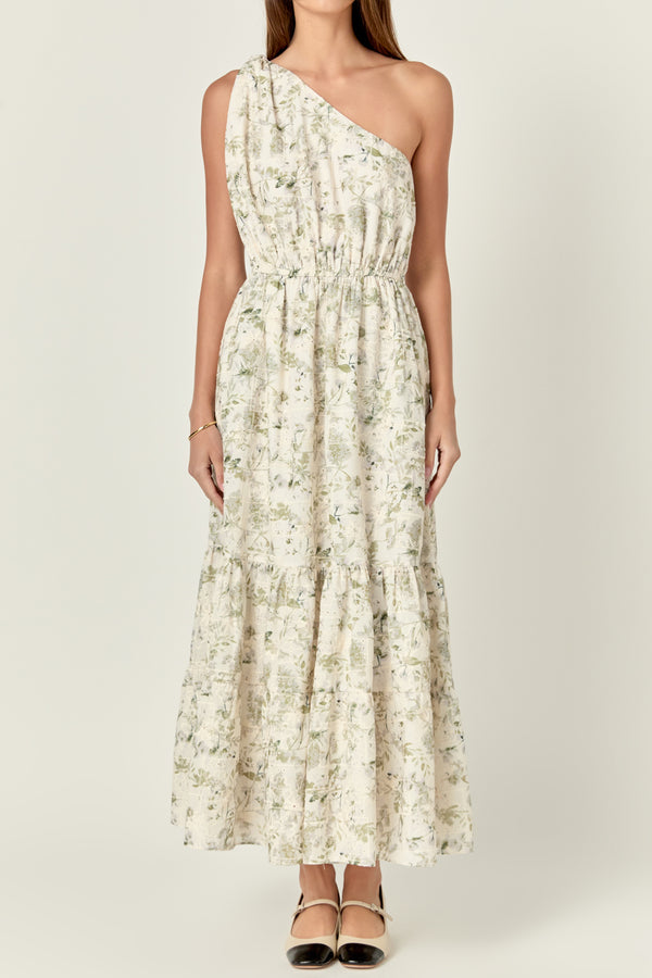 English Factory Floral Embroidery One Shoulder Maxi Dress GREEN MULTI
