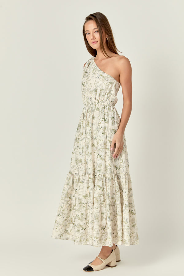 English Factory Floral Embroidery One Shoulder Maxi Dress GREEN MULTI