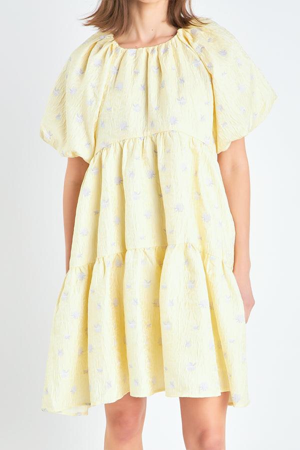 English Factory Floral Jacquard Tiered Midi High Low Dress YELLOW