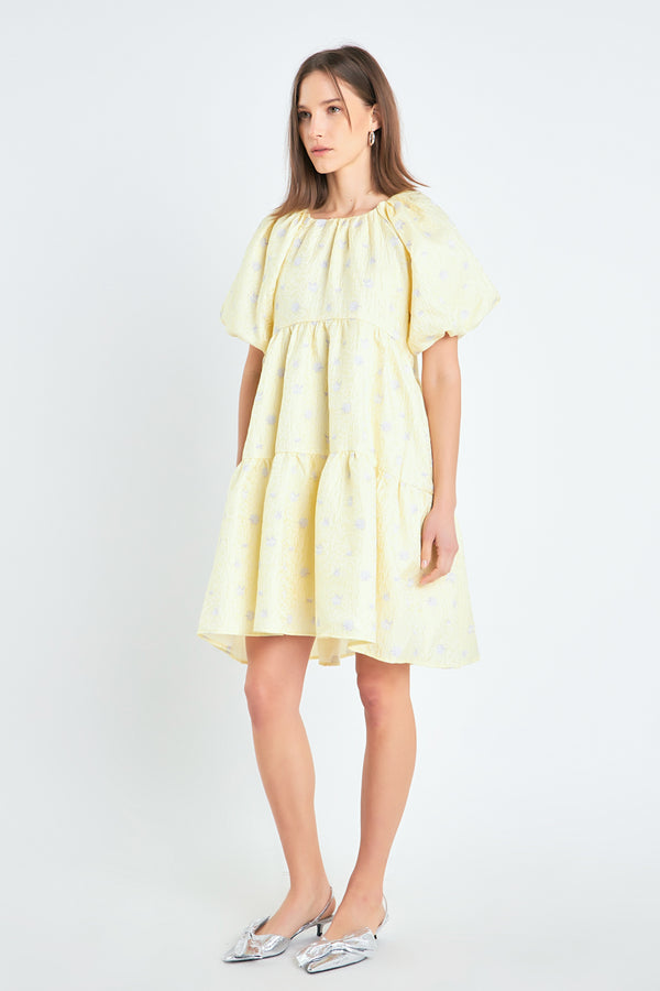 English Factory Floral Jacquard Tiered Midi High Low Dress YELLOW