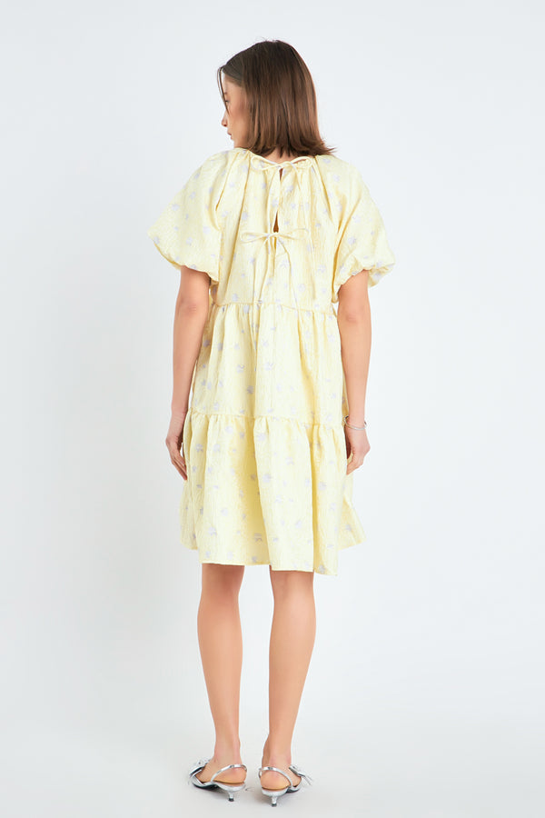 English Factory Floral Jacquard Tiered Midi High Low Dress YELLOW