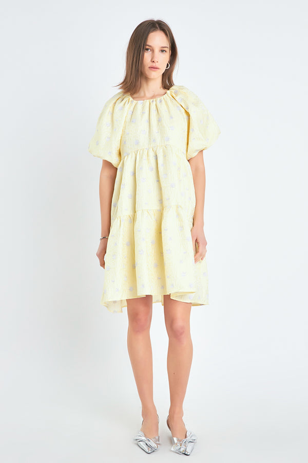 english factory Floral Jacquard Tiered Midi High Low Dress YELLOW