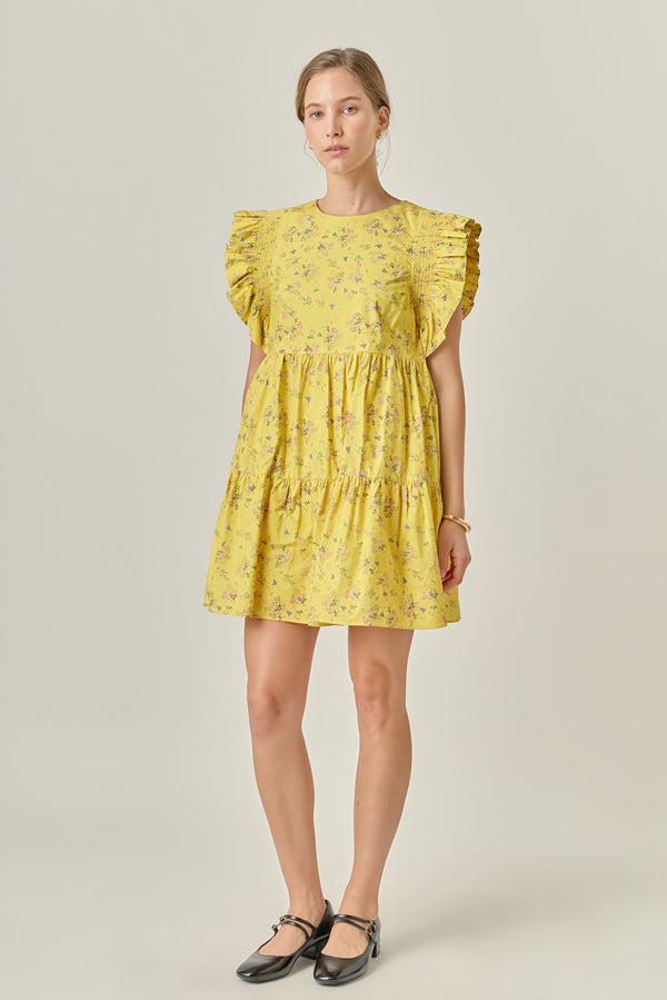 English Factory Floral Mini Dress With Smocking Detail YELLOW
