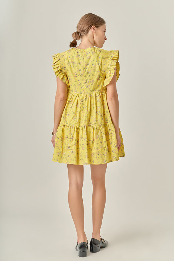 English Factory Floral Mini Dress With Smocking Detail YELLOW