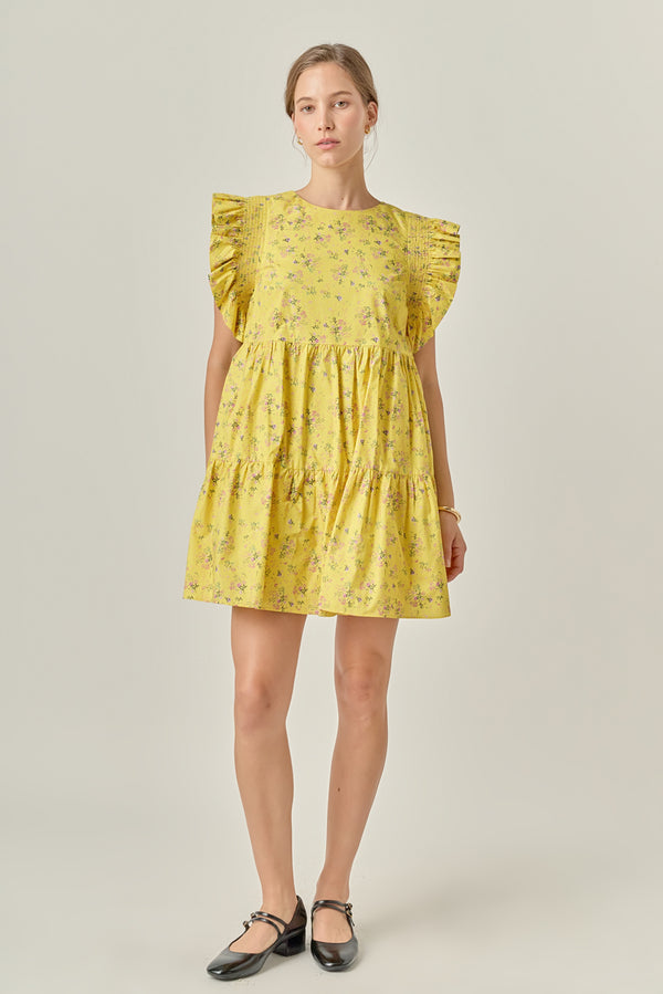 english factory Floral Mini Dress with Smocking detail YELLOW