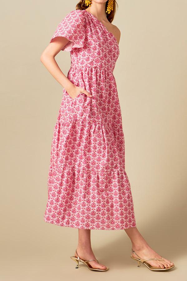 English Factory Floral One Shoulder Maxi Dress PINK