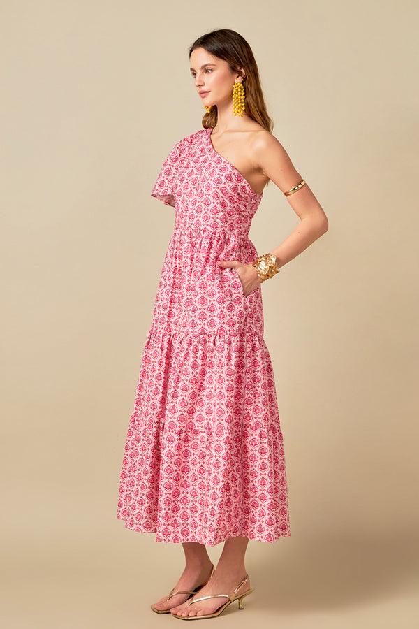 English Factory Floral One Shoulder Maxi Dress PINK