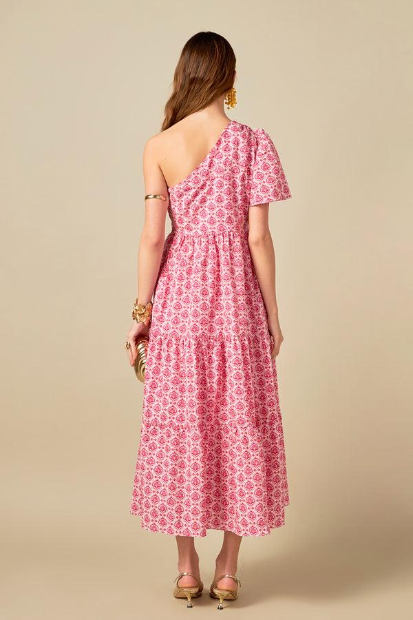 English Factory Floral One Shoulder Maxi Dress PINK