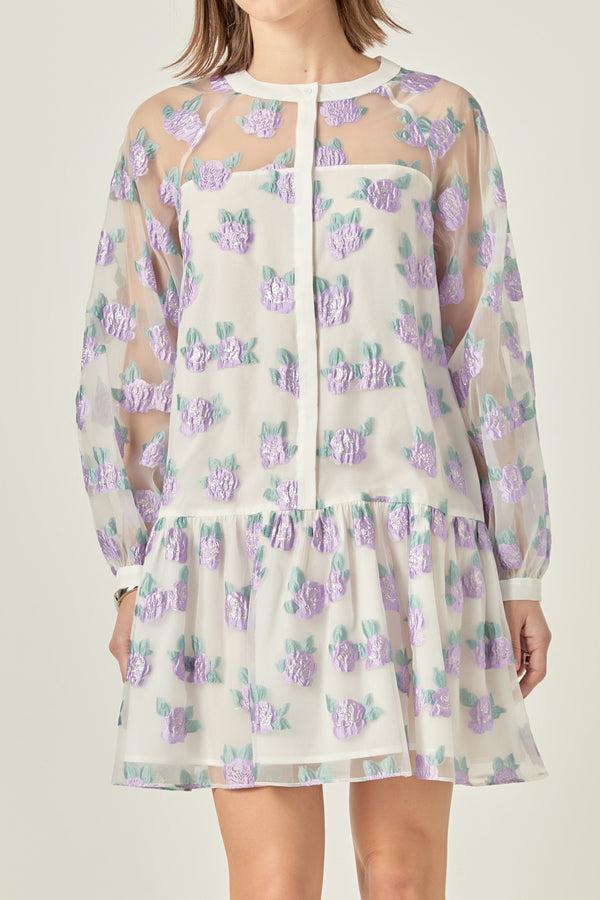 English Factory Floral Organza Buttoned Mini Dress LILAC