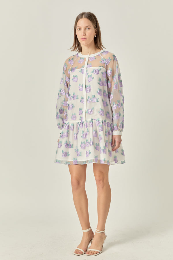 English Factory Floral Organza Buttoned Mini Dress LILAC