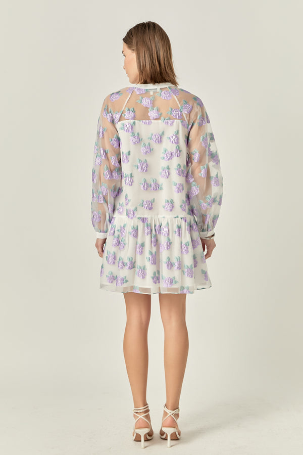 English Factory Floral Organza Buttoned Mini Dress LILAC