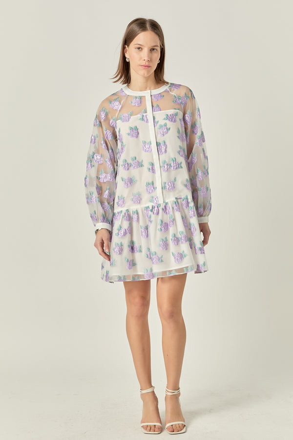 english factory Floral Organza Buttoned Mini Dress LILAC