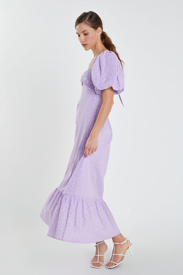 English Factory Floral Print Back Bow Tie Maxi Dress LILAC