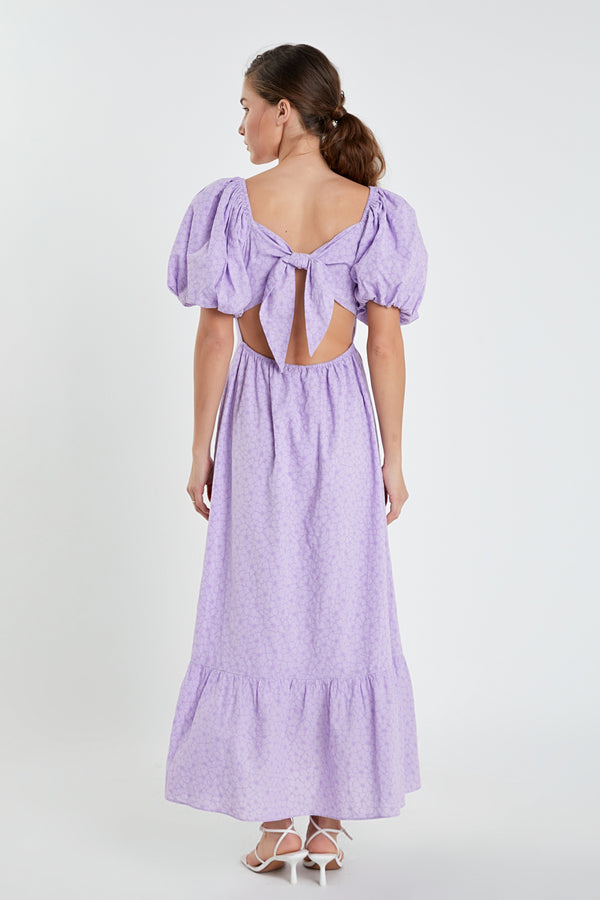 English Factory Floral Print Back Bow Tie Maxi Dress LILAC