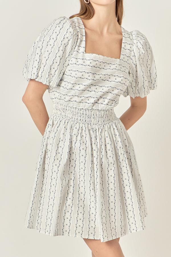 English Factory Floral Print Cotton Mini Dress WHITE/NAVY