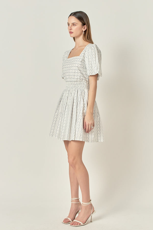 English Factory Floral Print Cotton Mini Dress WHITE/NAVY