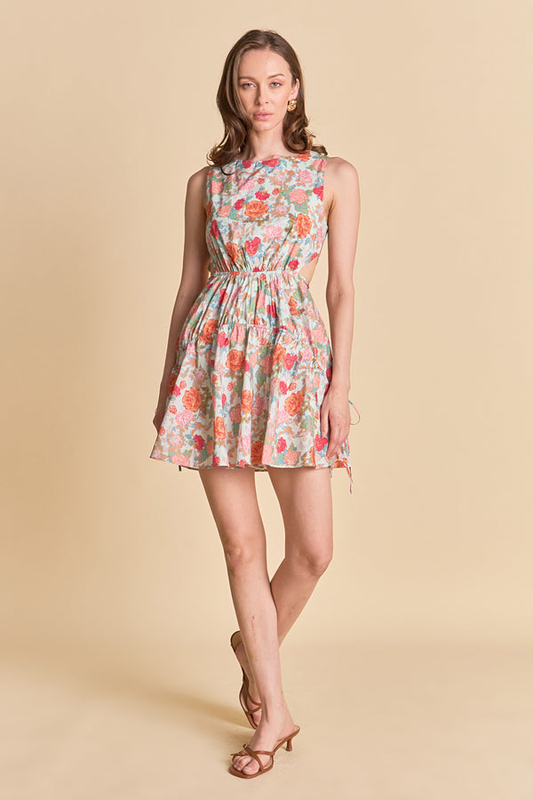 english factory Floral Print Cut Out Mini Dress MULTI