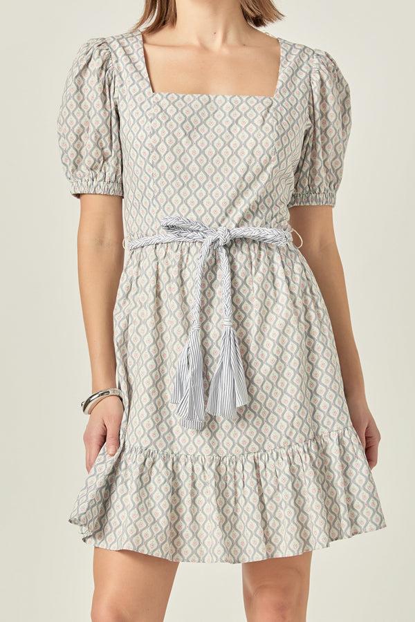 English Factory Floral Print Dress With Combo Braided Belt MULTI