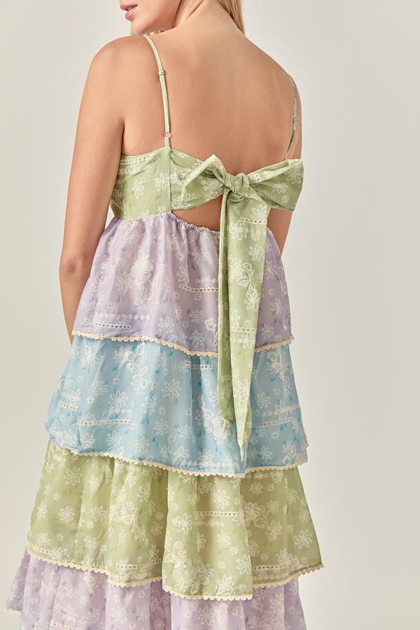 English Factory Floral Print Maxi Tiered Dress MULTI