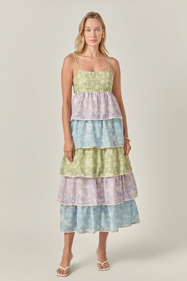 english factory Floral Print Maxi Tiered Dress MULTI