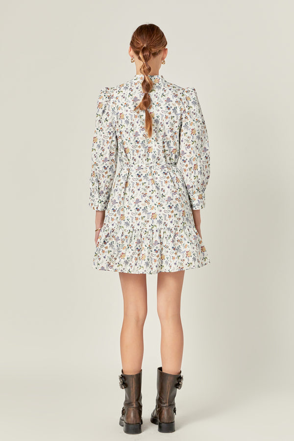 English Factory Floral Print Pintuck Smock Mini Dress MULTI