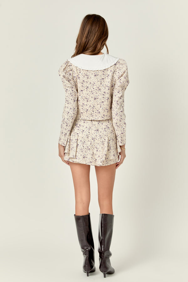 English Factory Floral Print Puff Long Sleeve Top IVORY MULTI