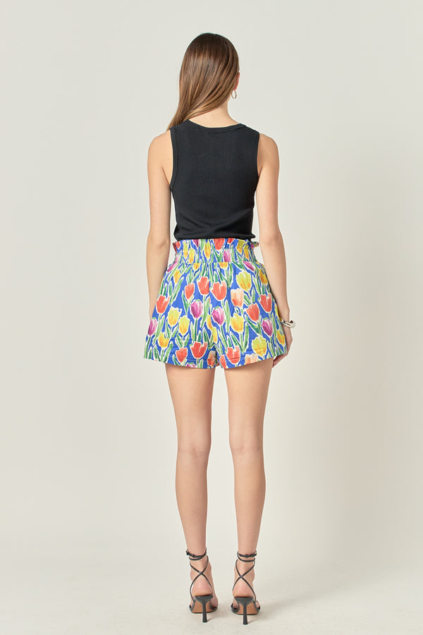 English Factory Floral Print Ruffled Shorts With Smocking BLUE MULTI