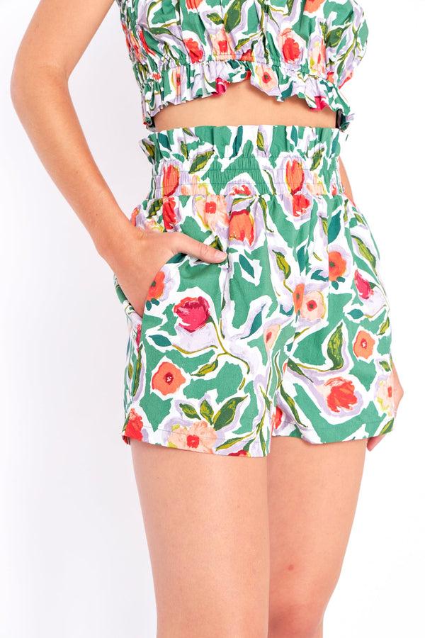 English Factory Floral Print Shorts With Smocking MULTI