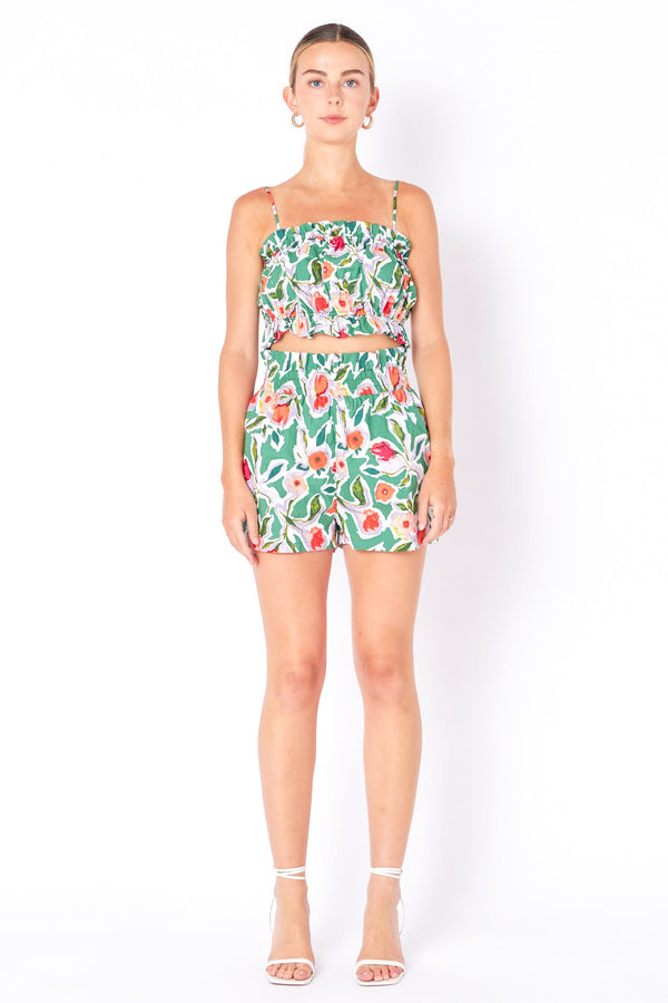 english factory Floral Print Shorts with Smocking MULTI