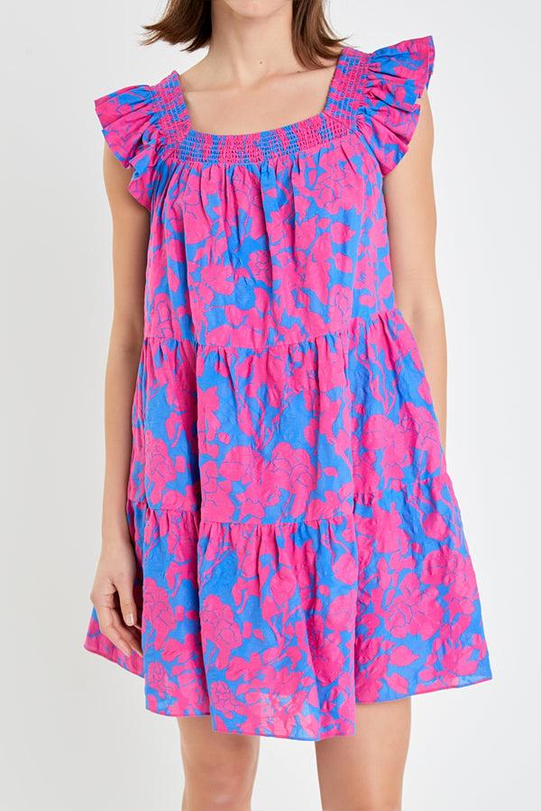 English Factory Floral Print Sleeveless Mini Dress BLUE/FUCHSIA