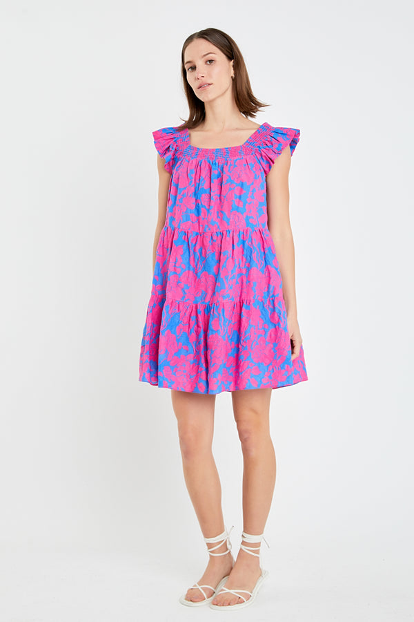 English Factory Floral Print Sleeveless Mini Dress BLUE/FUCHSIA