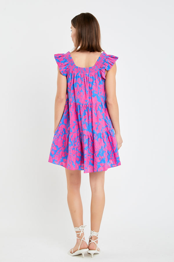 English Factory Floral Print Sleeveless Mini Dress BLUE/FUCHSIA