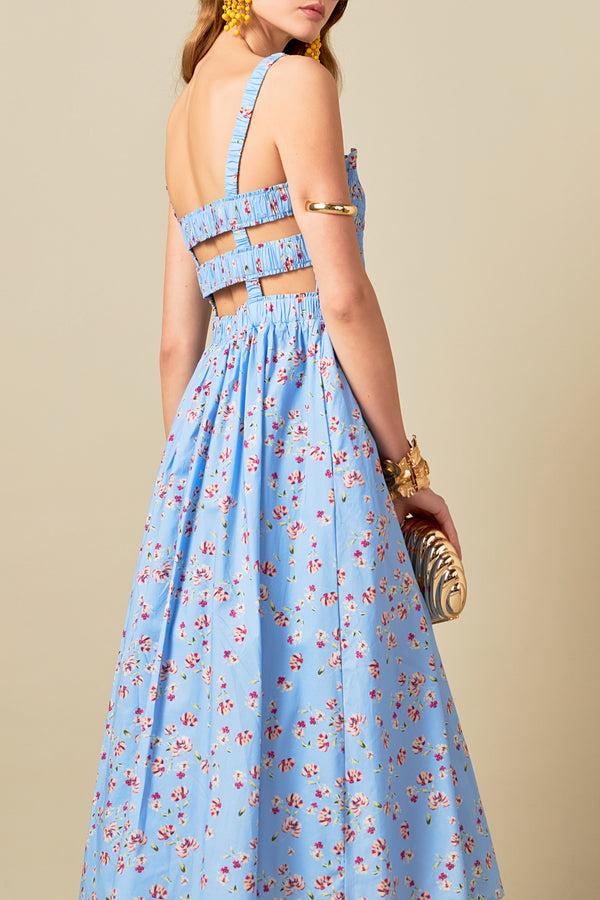 English Factory Floral Print Smocked Dress In Blue BLUE MULTI