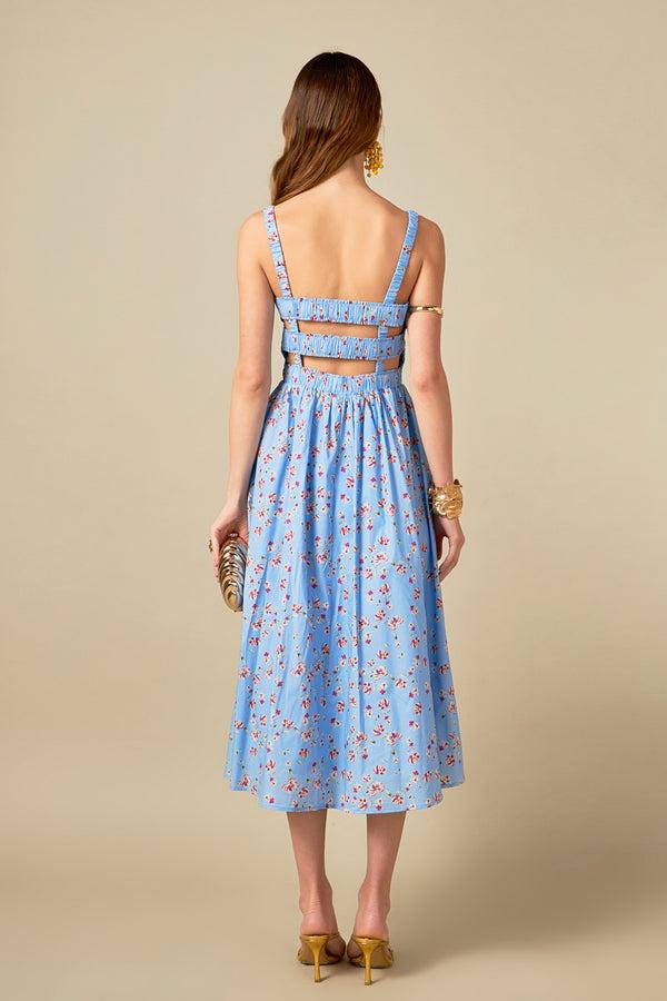 English Factory Floral Print Smocked Dress In Blue BLUE MULTI