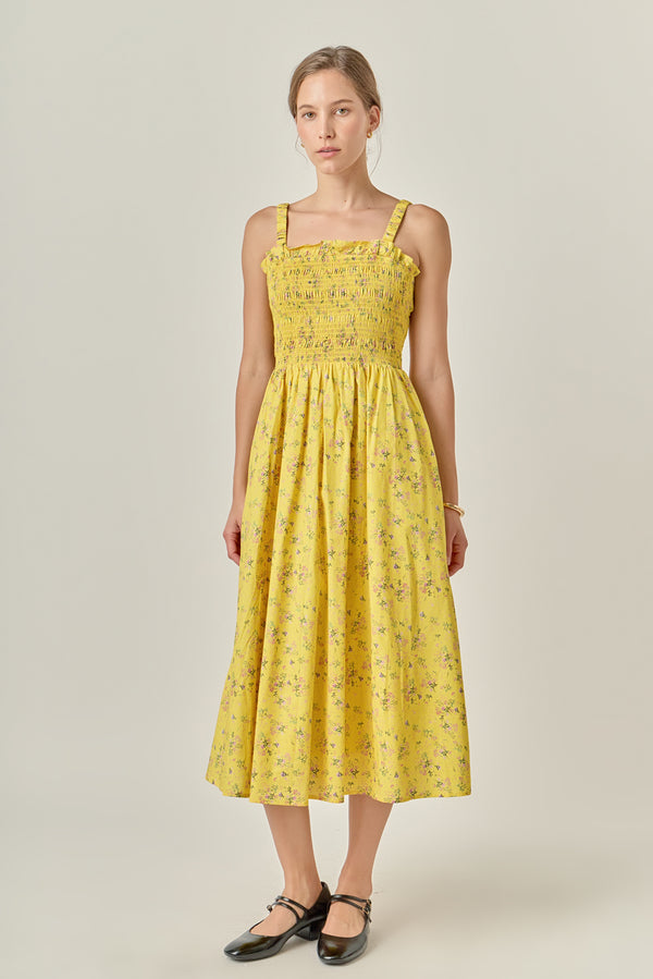 English Factory Floral Print Smocked Dress In Yellow YELLOW